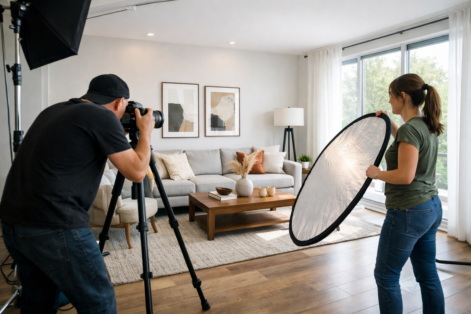 Profesyonel mekân fotoğraf çekimi sırasında kamera ve tripod